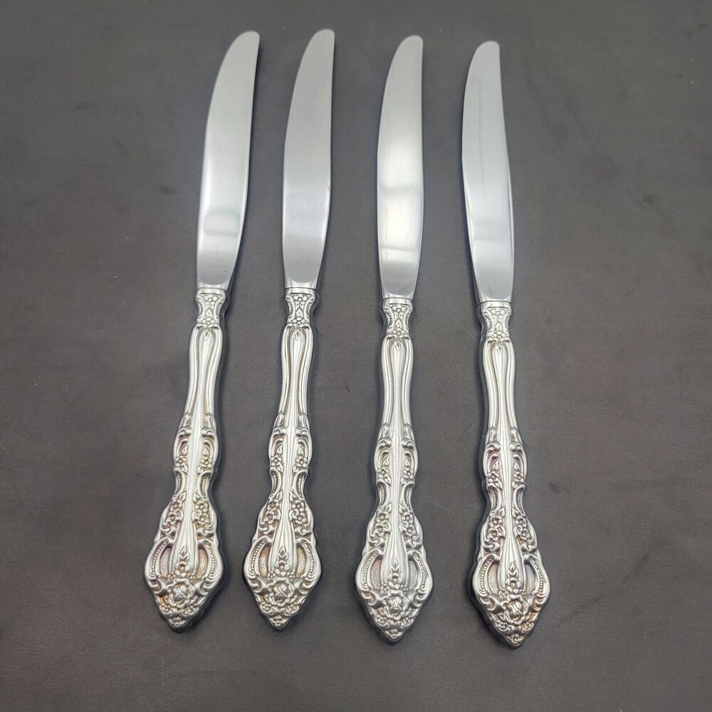Vintage Oneida Michelangelo Set 4 Cube Dinner Knife Heirloom Stainless Flatware